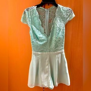 Bebe Baby Ice Blue Lace Romper